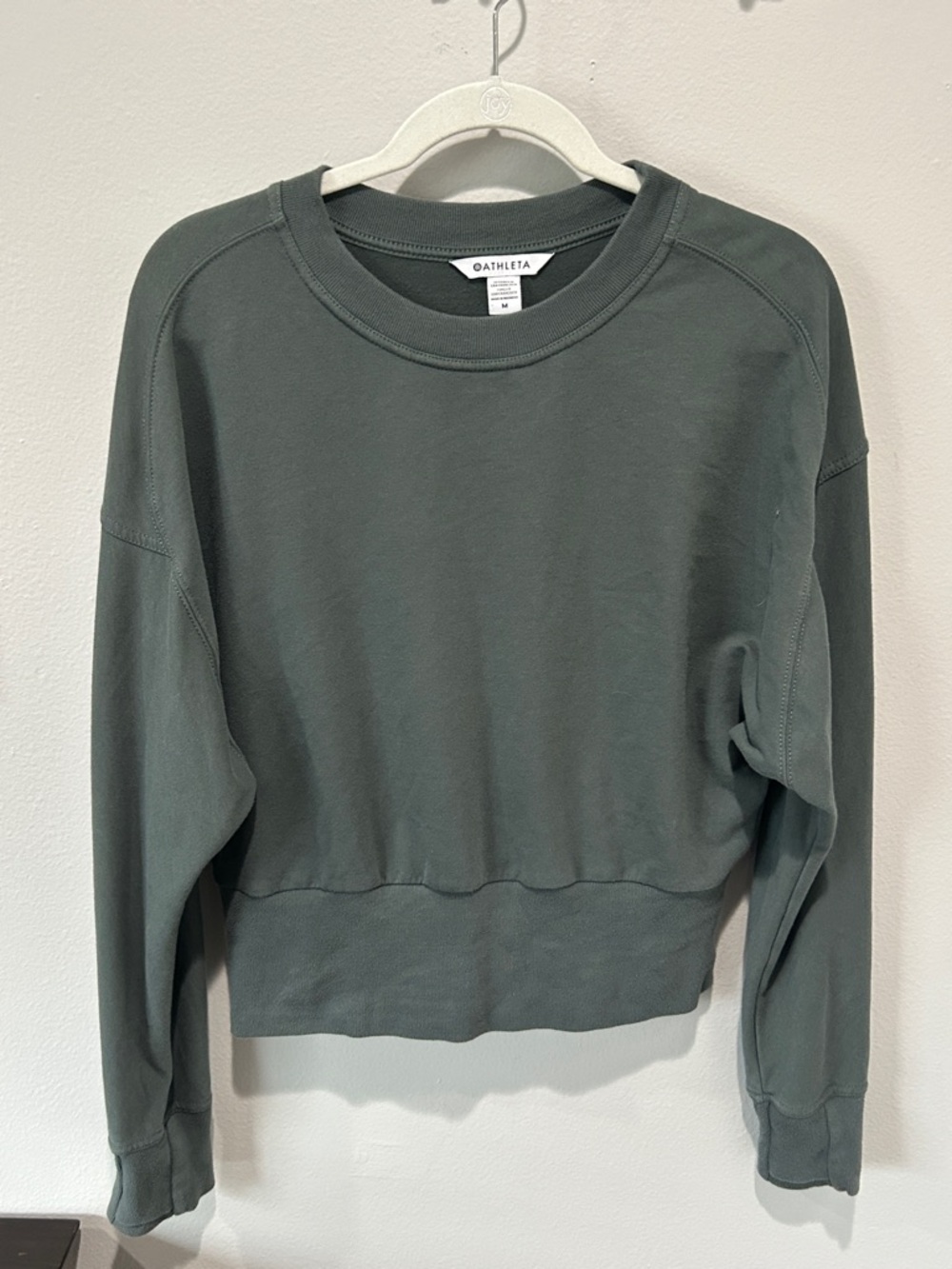 Athleta Cropped Crewneck Sweatshirt in Olive Green